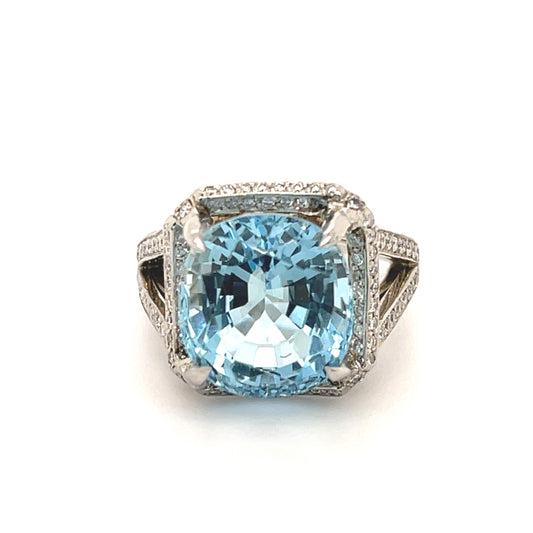 7.51ct Aquamarine .75ct Diamond Platinum Ring