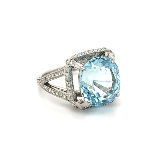 7.51ct Aquamarine .75ct Diamond Platinum Ring