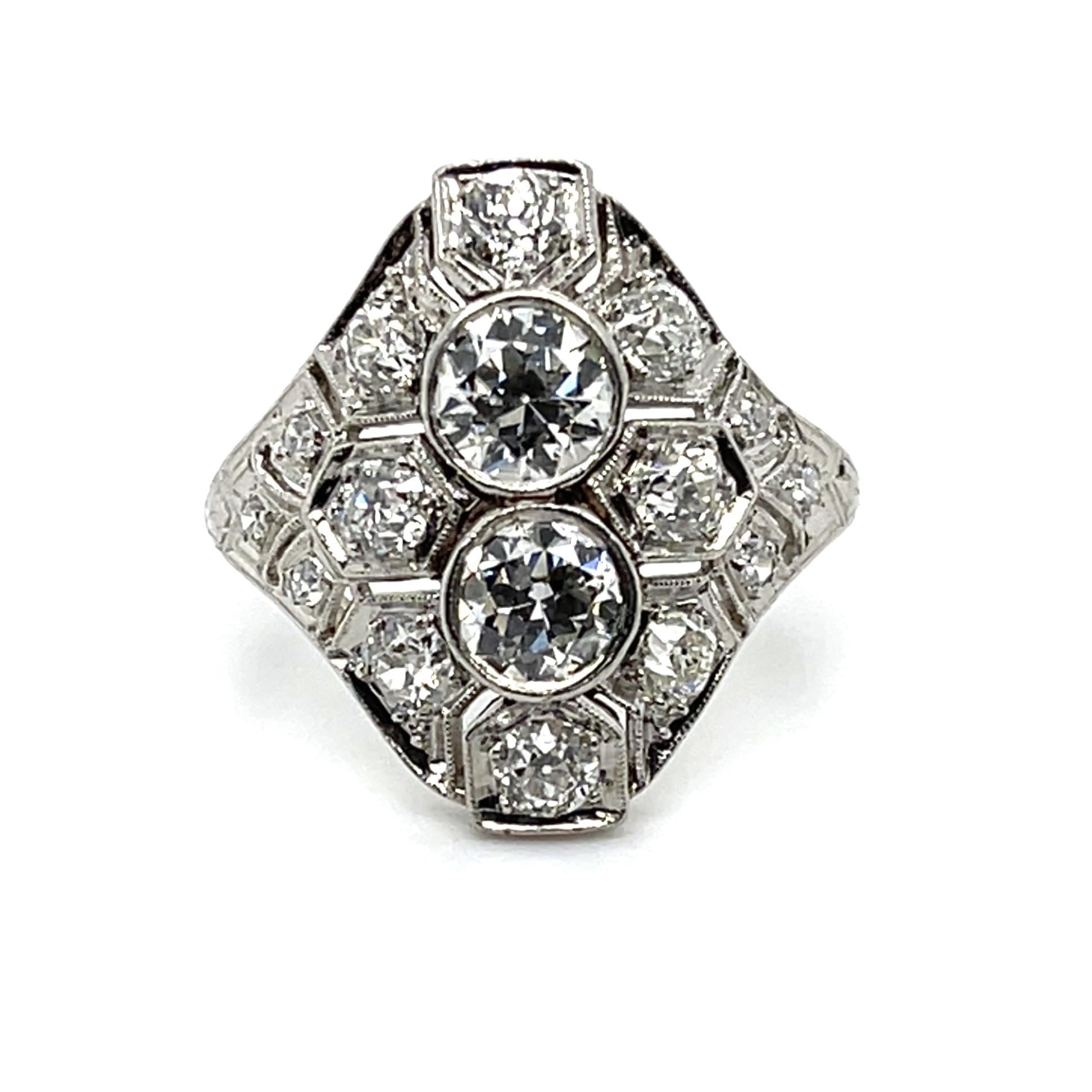 Original Art Deco .80ct CD 1.20ct SD Platinum Ring