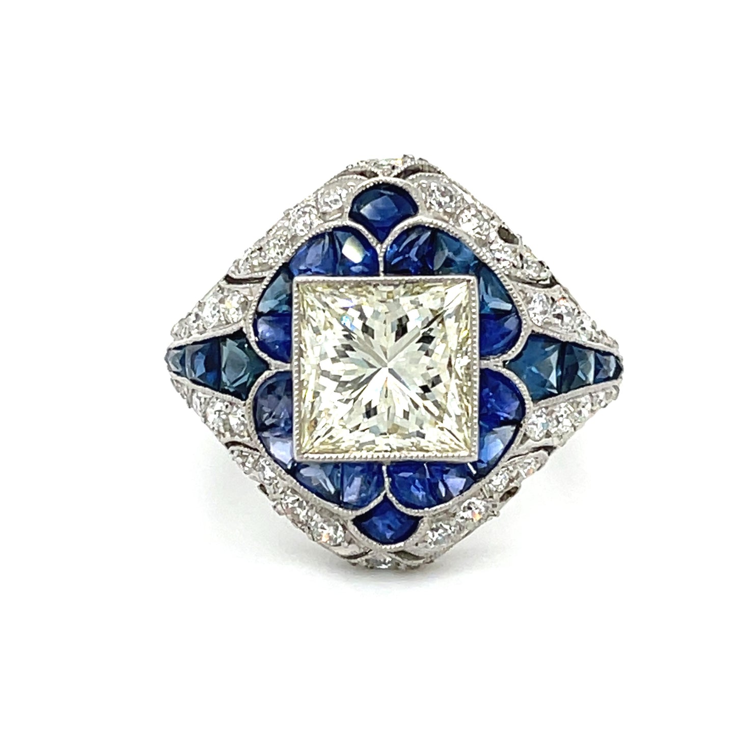 3.46ct Diamond 4.5ct Sapphire Handmade Platinum Ring