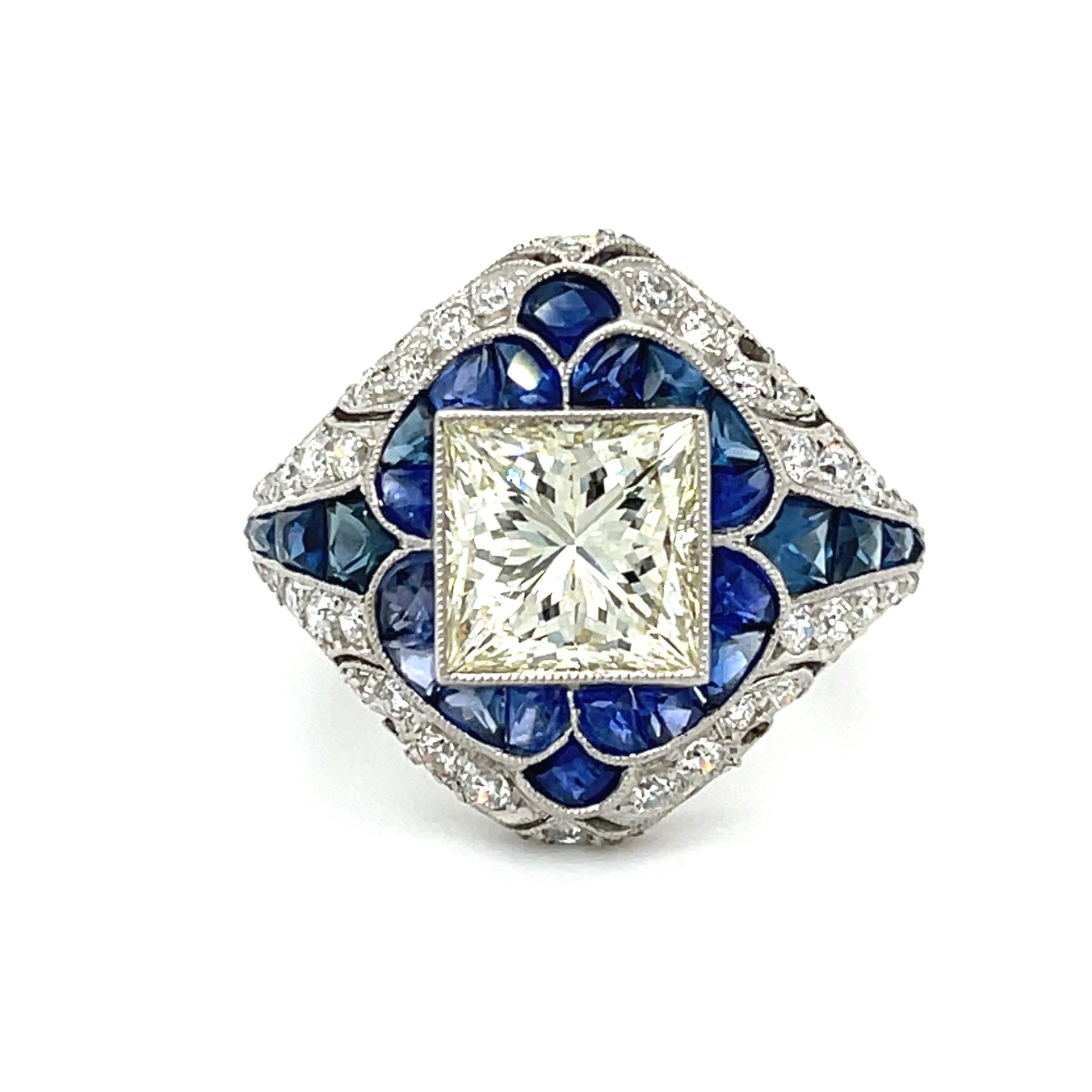3.46ct Diamond 4.5ct Sapphire Handmade Platinum Ring