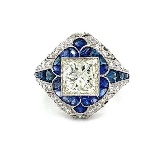 3.46ct Diamond 4.5ct Sapphire Handmade Platinum Ring