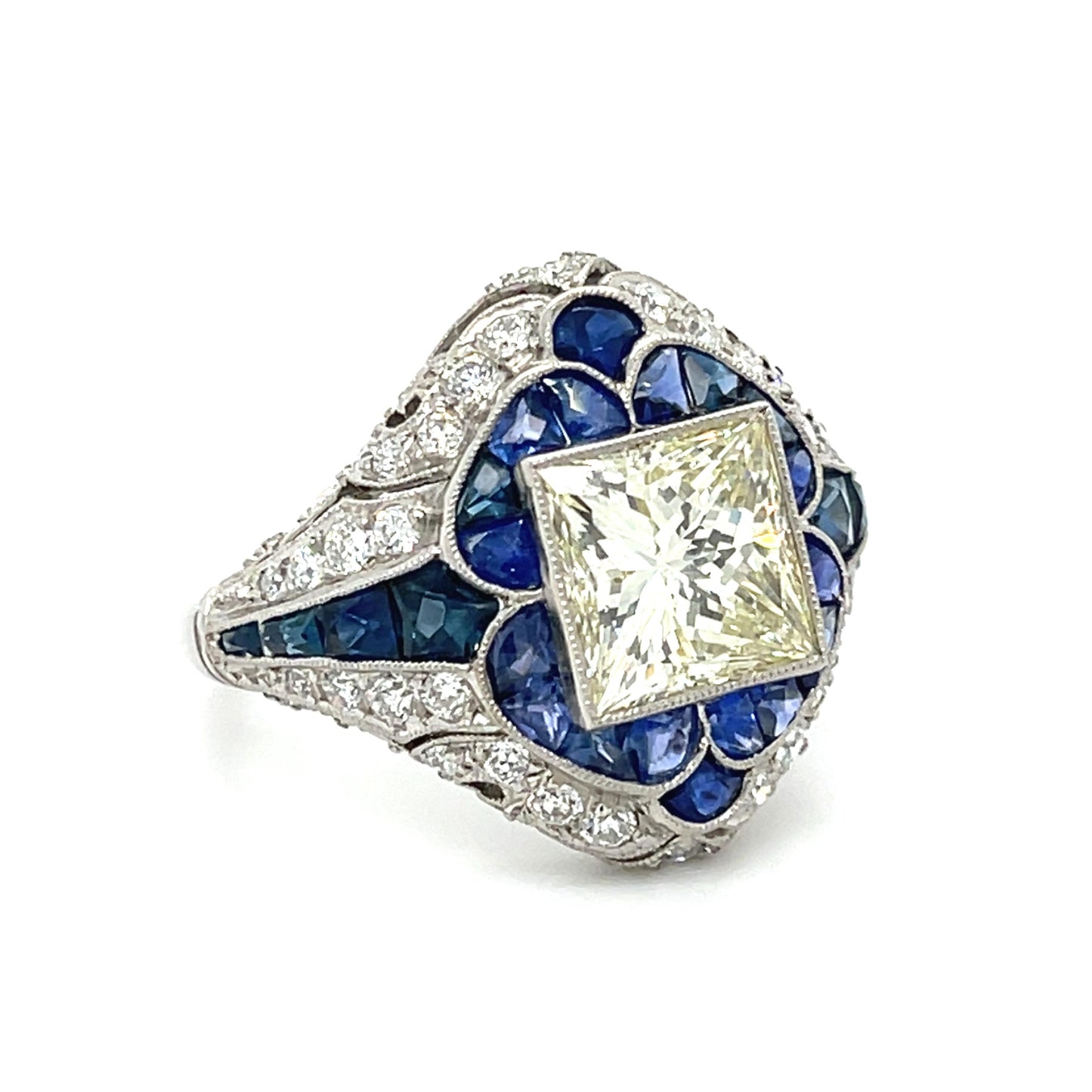 3.46ct Diamond 4.5ct Sapphire Handmade Platinum Ring
