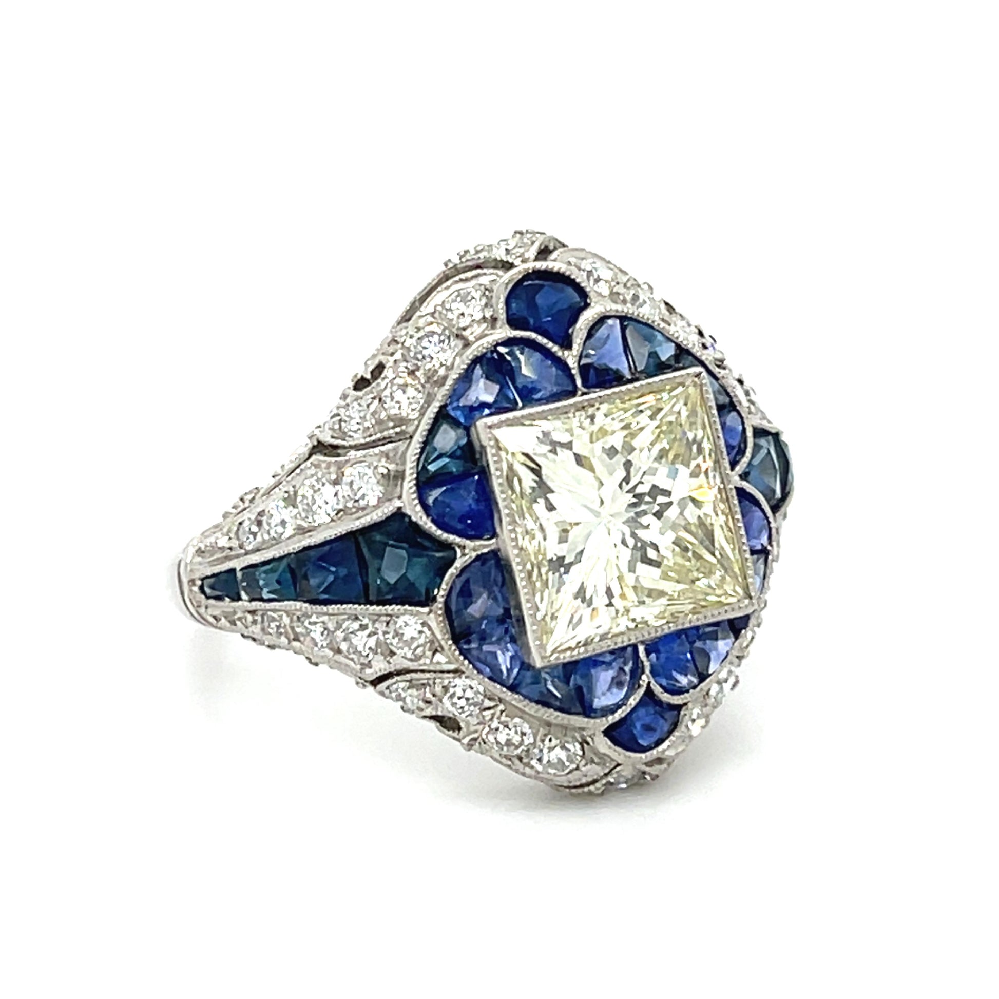 3.46ct Diamond 4.5ct Sapphire Handmade Platinum Ring