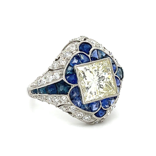 3.46ct Diamond 4.5ct Sapphire Handmade Platinum Ring