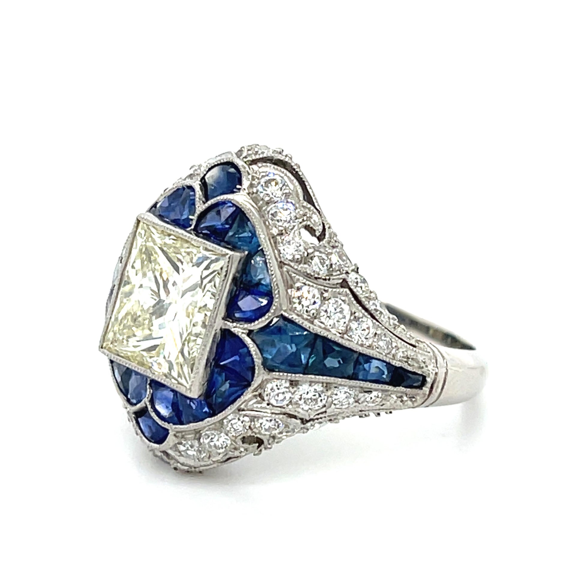 3.46ct Diamond 4.5ct Sapphire Handmade Platinum Ring