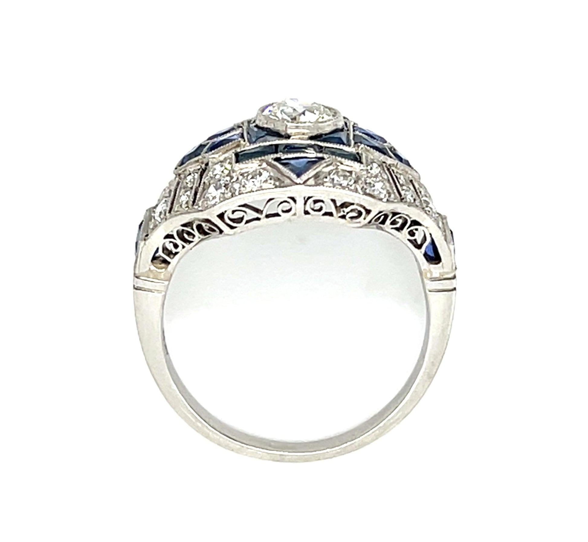.50ct Old Mine Diamond Platinum Handmade Ring 2ct Sapphire