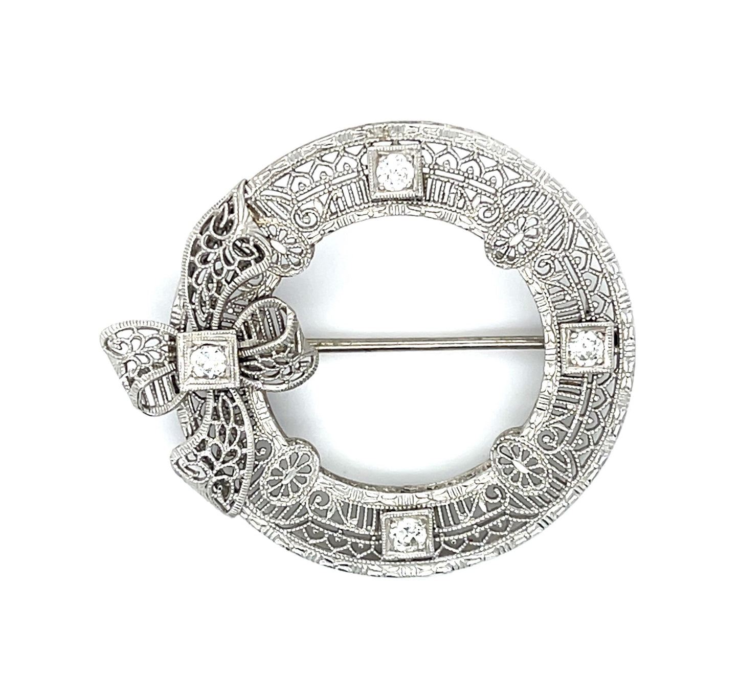 Original Art Deco .44ct Diamond 14KW Brooch (Vintage 1930s)