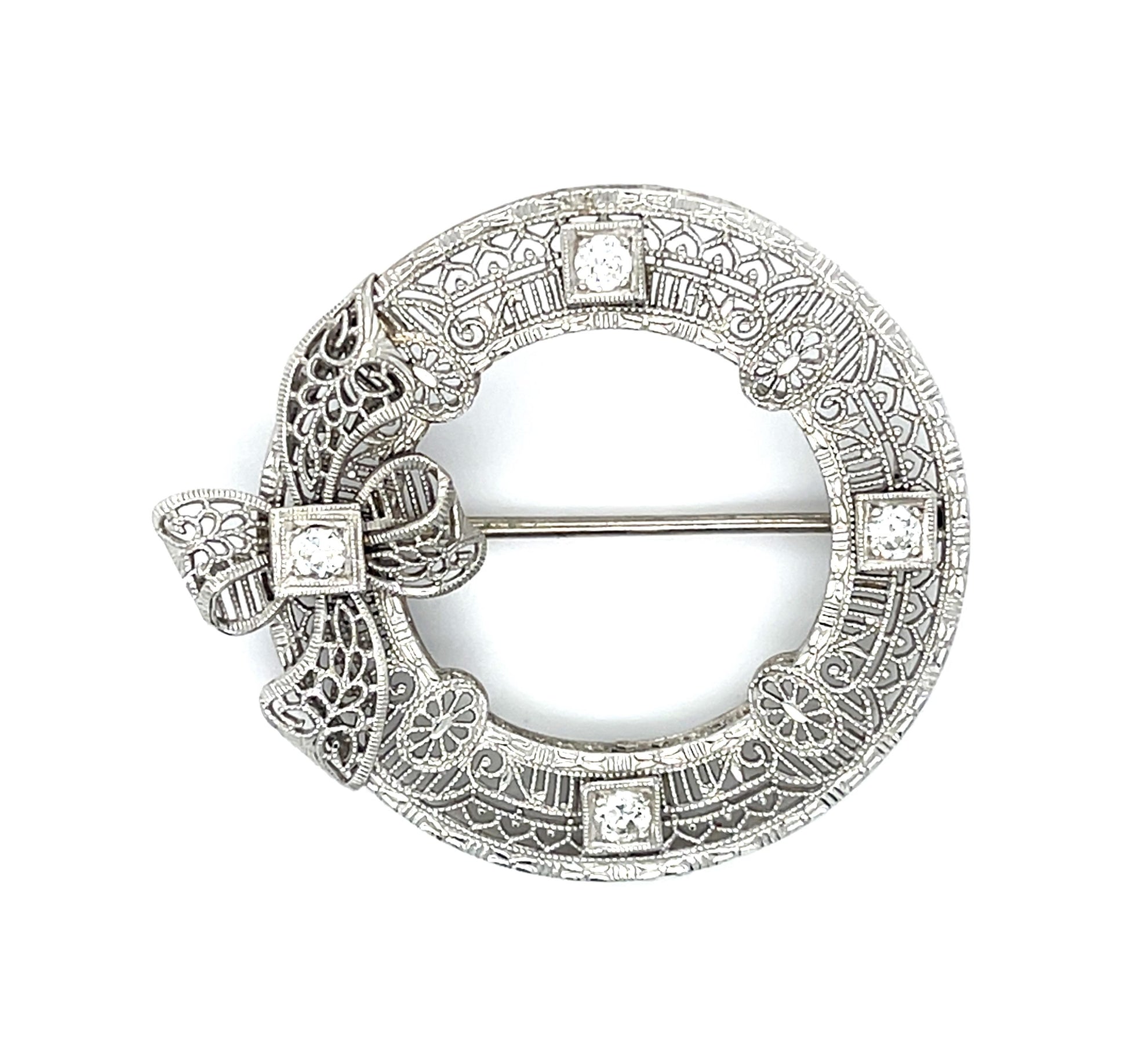 Original Art Deco .44ct Diamond 14KW Brooch (Vintage 1930s)