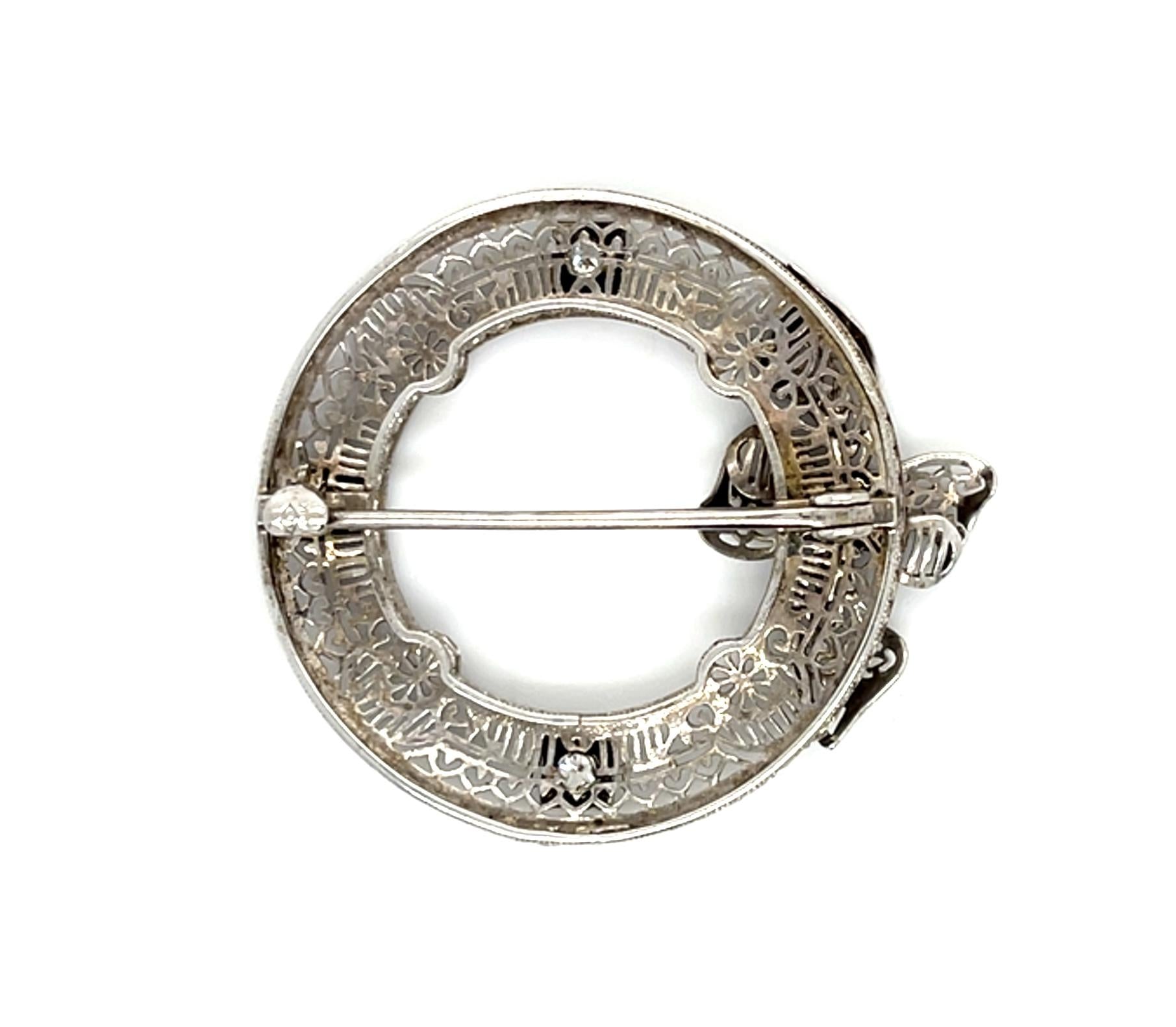 Original Art Deco .44ct Diamond 14KW Brooch (Vintage 1930s)