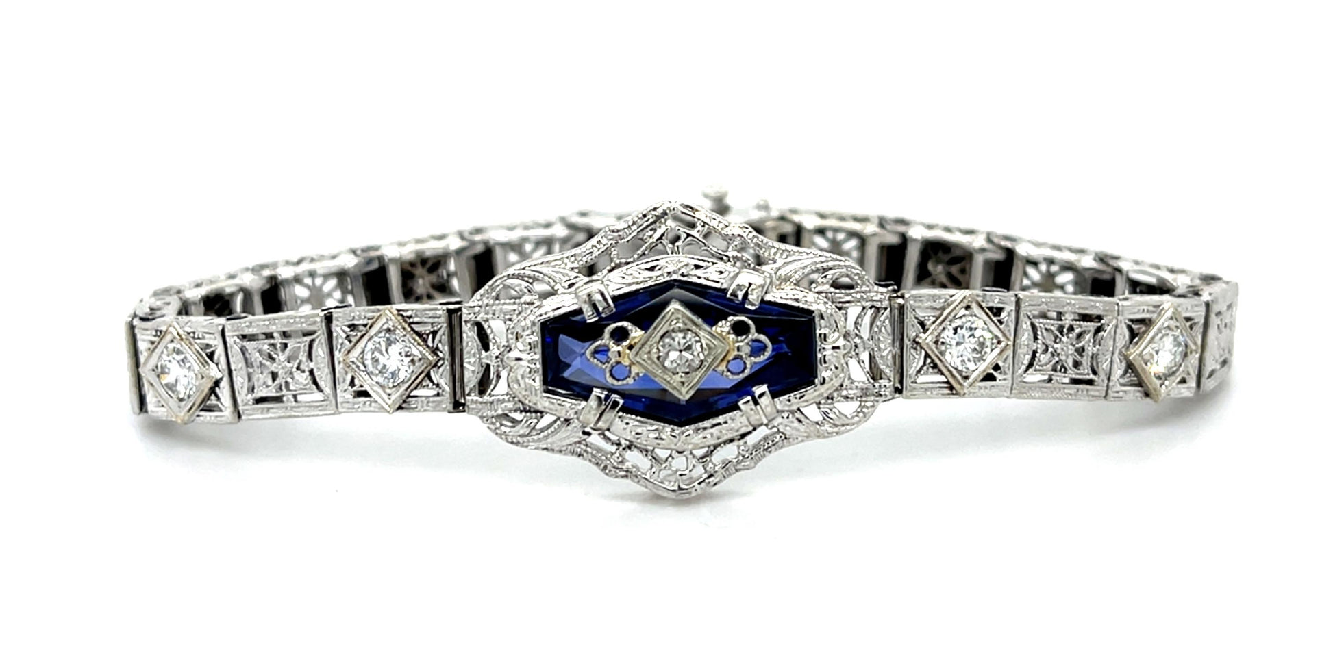 Original Art Deco 1.10ct Diamond 18KW+Platinum Bracelet (Vintage 1930s)