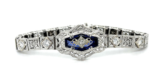 Original Art Deco 1.10ct Diamond 18KW+Platinum Bracelet (Vintage 1930s)