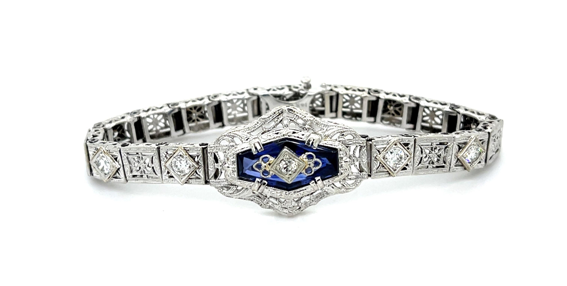 Original Art Deco 1.10ct Diamond 18KW+Platinum Bracelet (Vintage 1930s)