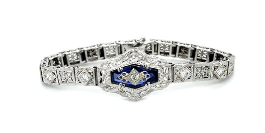 Original Art Deco 1.10ct Diamond 18KW+Platinum Bracelet (Vintage 1930s)
