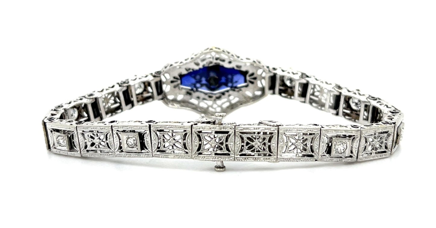 Original Art Deco 1.10ct Diamond 18KW+Platinum Bracelet (Vintage 1930s)