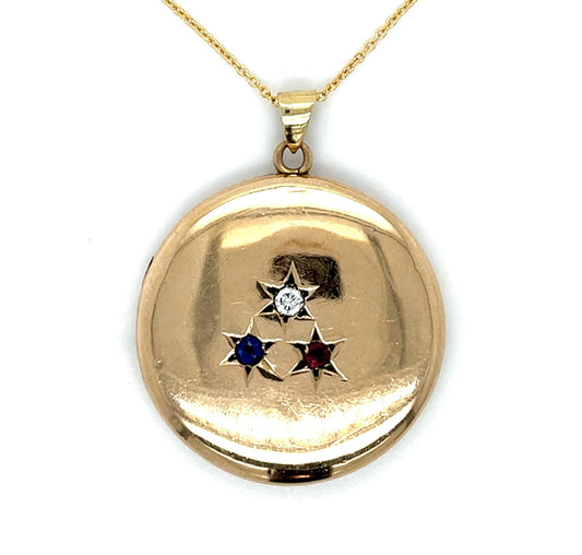 Original Victorian .26ct Ruby + Sapphire 14KY Locket Pendant (Antique 1890s)