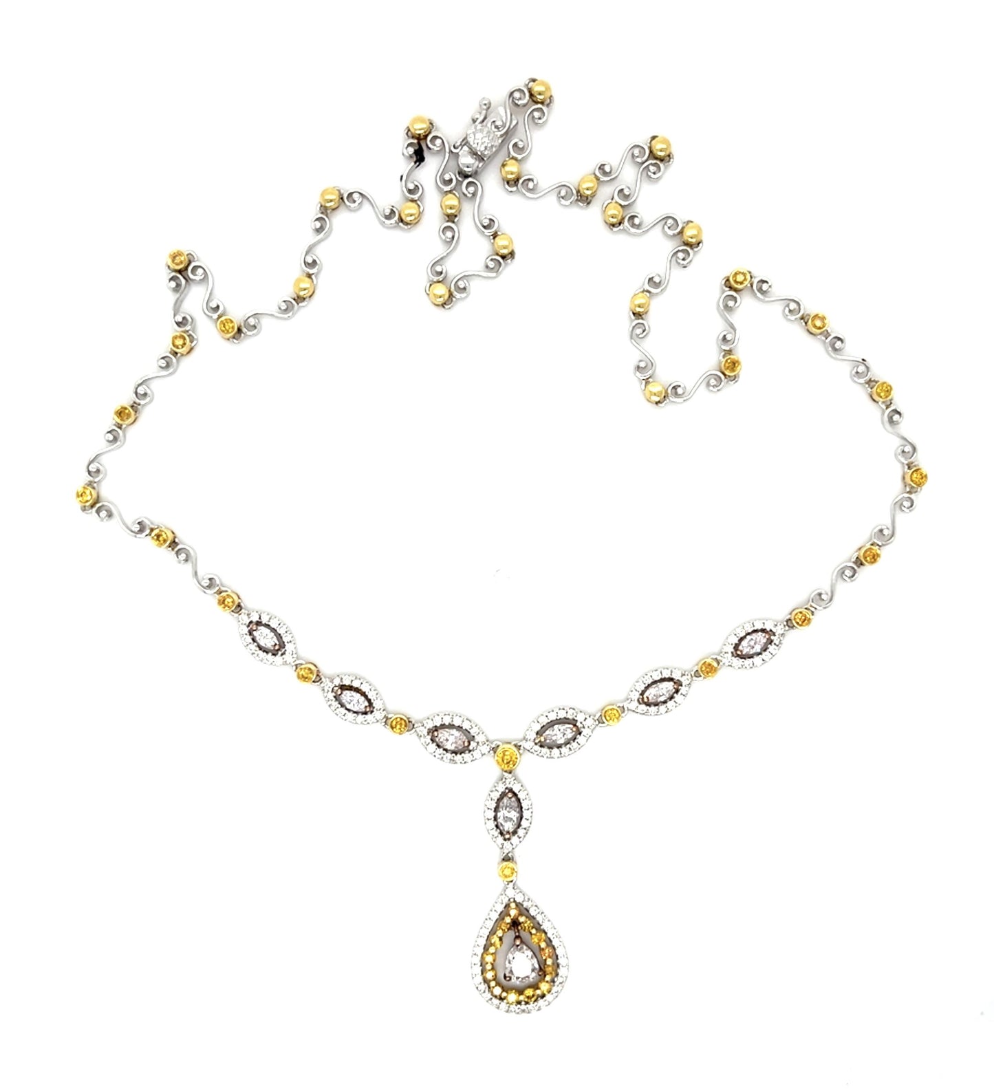 1.39ct White Diamond 1.08ct Fancy Color Yellow Diamond 18KY 2 Tone Necklace