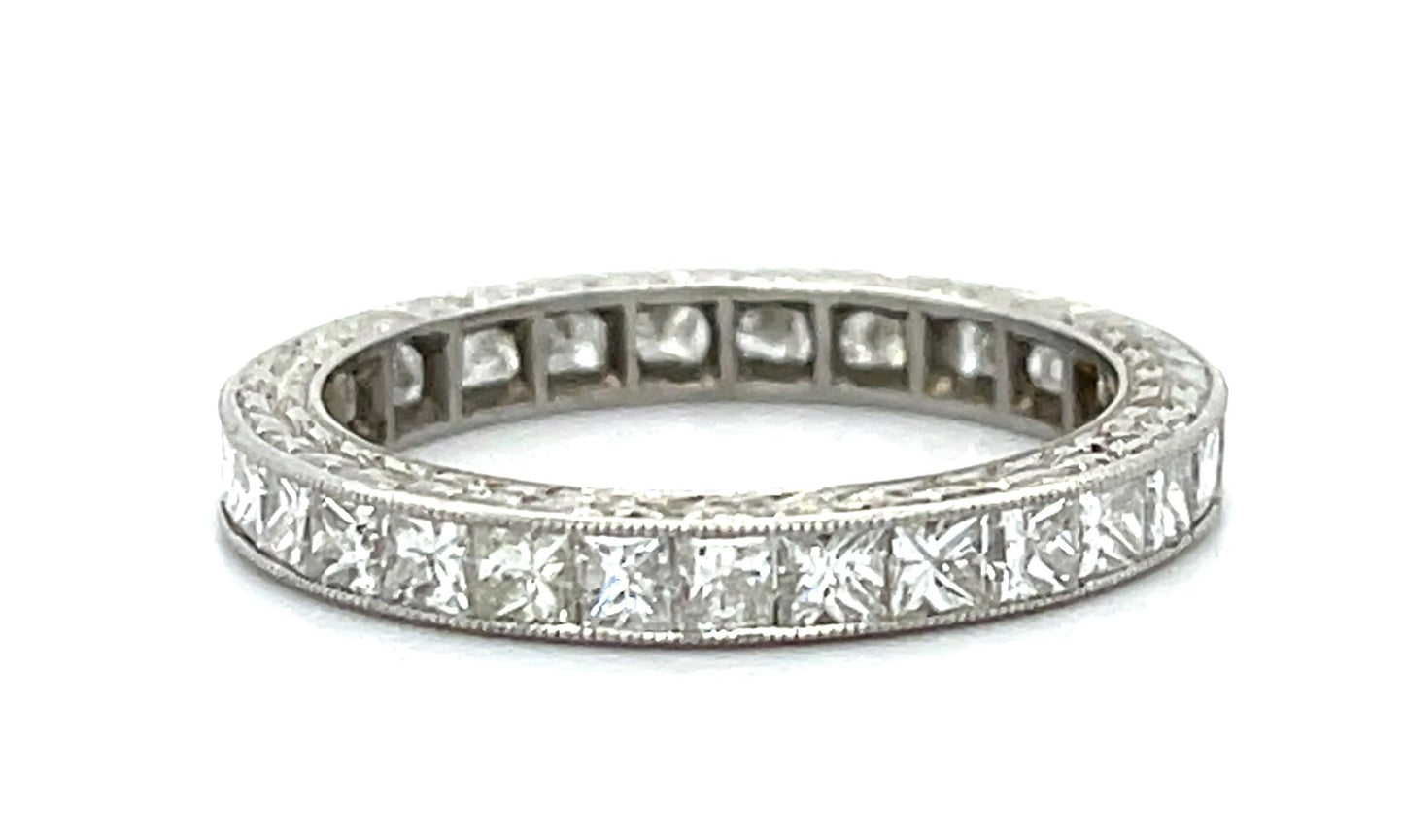 1.89ct Princess-cut Diamond Platinum Hand Engraved Ring Band