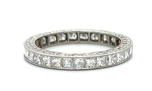1.89ct Princess-cut Diamond Platinum Hand Engraved Ring Band