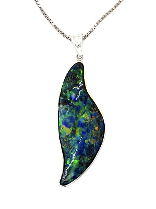 19ct Australian Black Boulder Opal 18KW Pendant