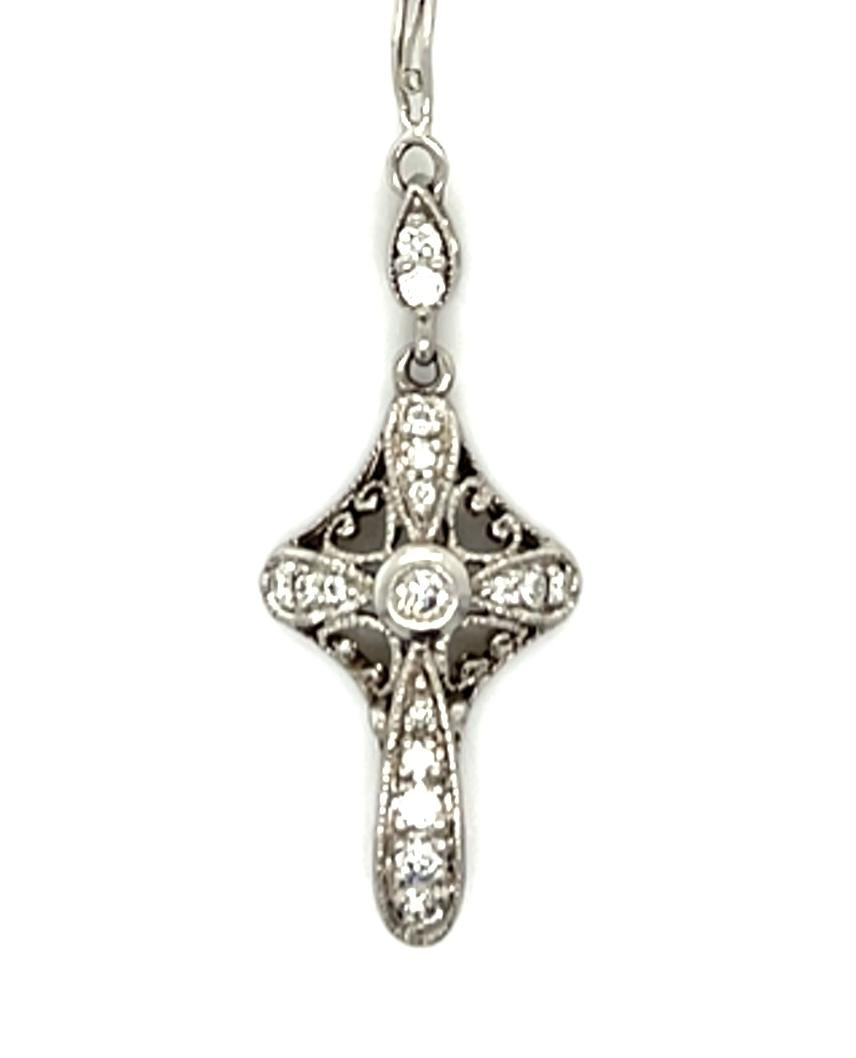 Original Art Deco 1.30ct Diamond PT Cross Necklace (Antique 1920s)