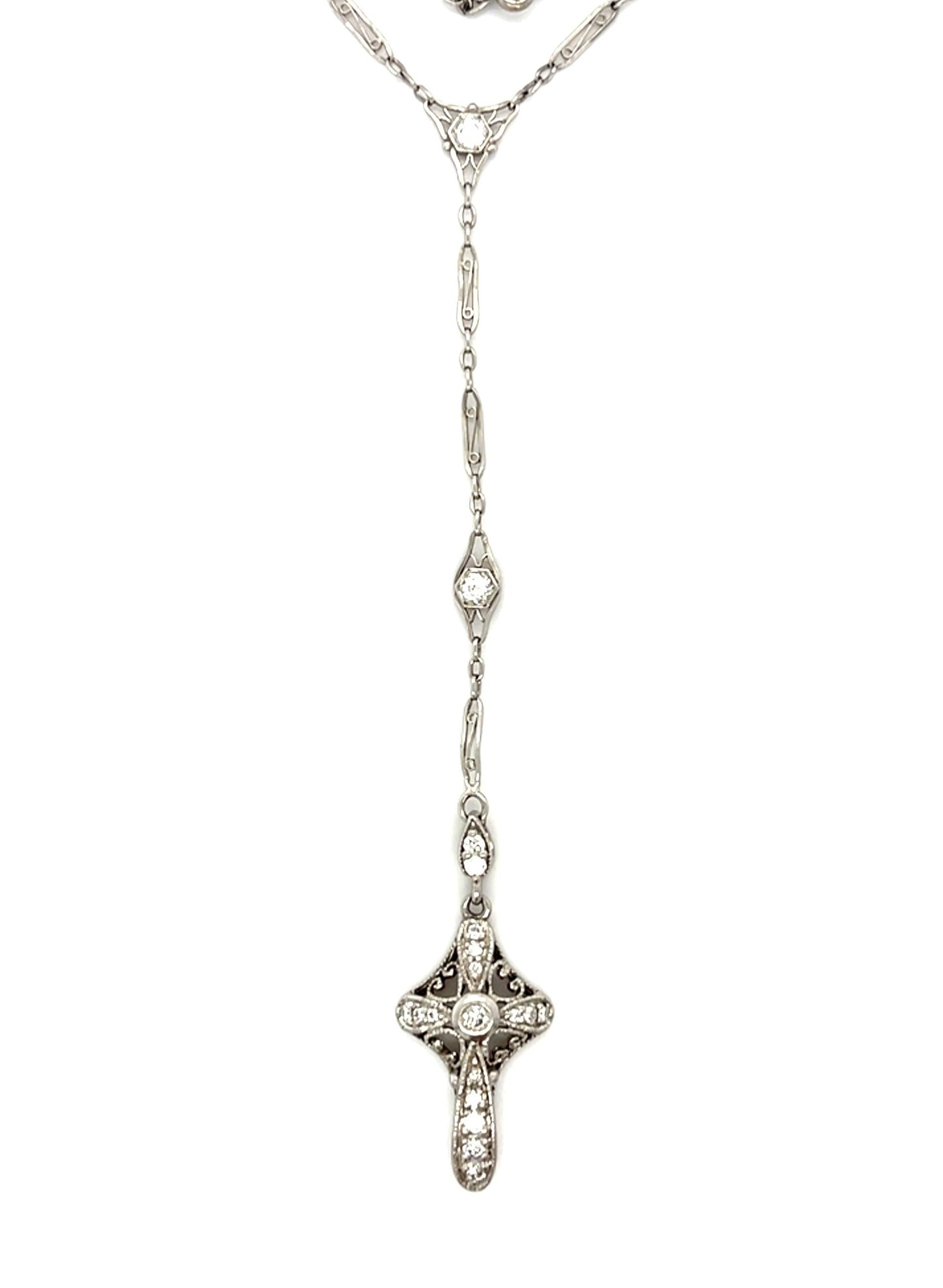 Original Art Deco 1.30ct Diamond PT Cross Necklace (Antique 1920s)