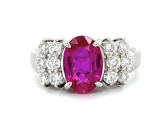 2.19ct Burma Minor Heat Residues Oval Purple-Red Ruby Platinum Ring