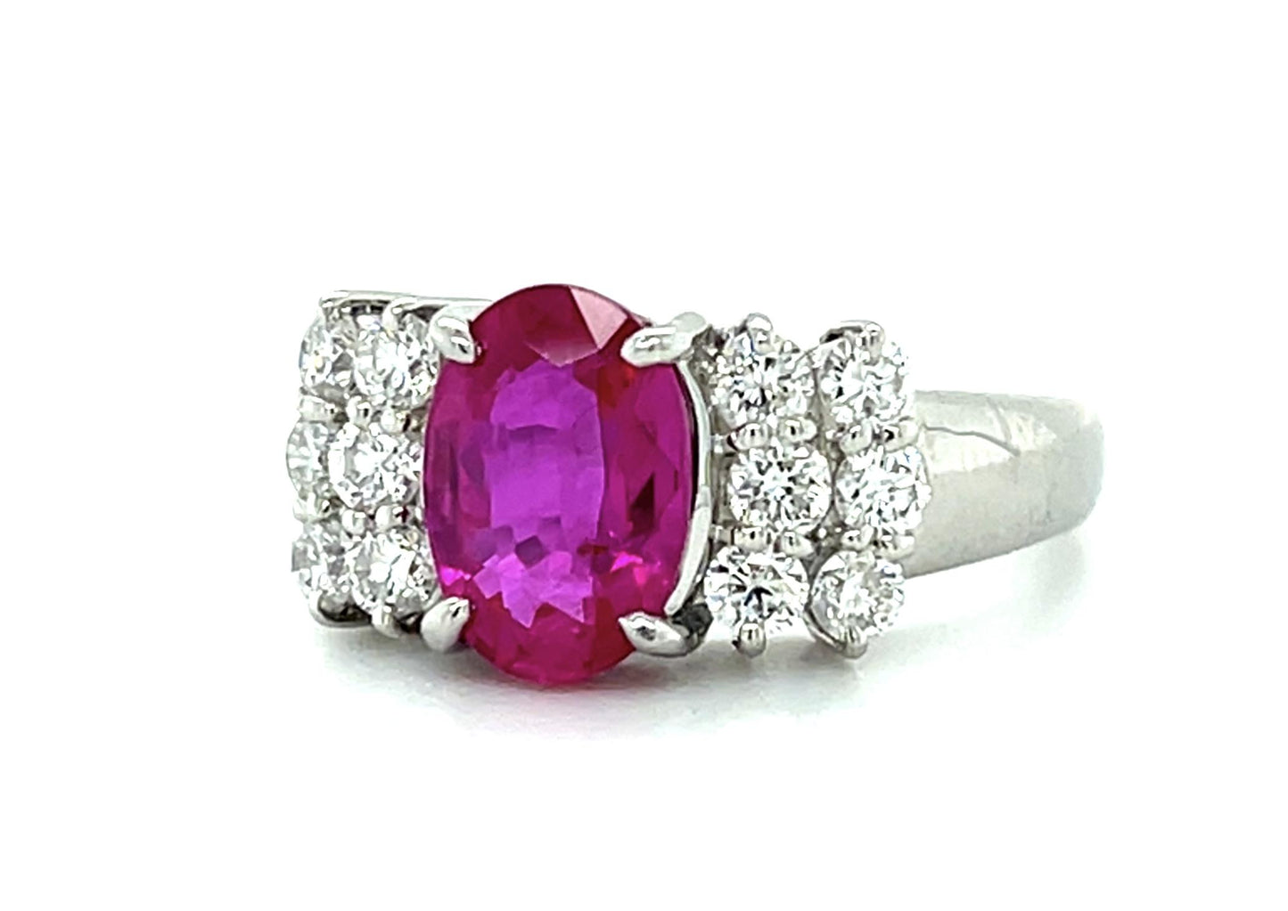 2.19ct Burma Minor Heat Residues Oval Purple-Red Ruby Platinum Ring