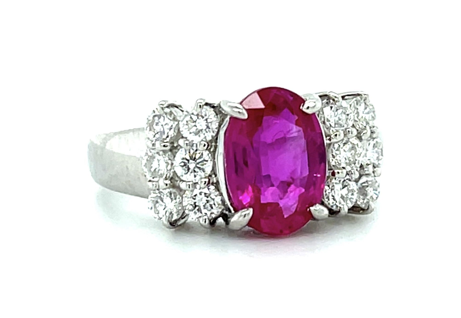 2.19ct Burma Minor Heat Residues Oval Purple-Red Ruby Platinum Ring