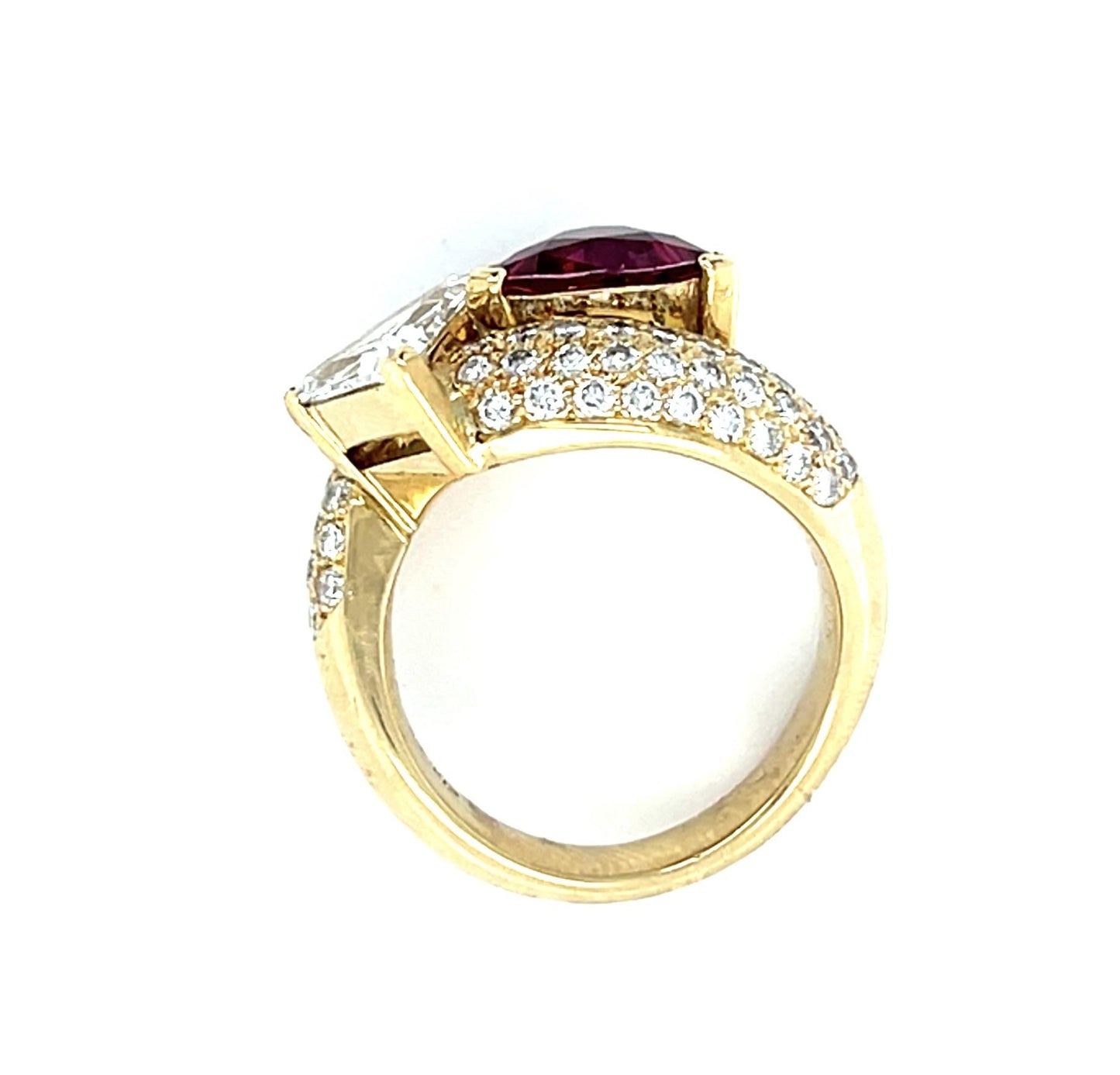 2.15ct Trillion Ruby .81ct E SI2 Trillion Diamond (Japan Cert) 18KY Bypass Ring