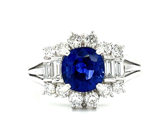 2.06ct Sapphire Platinum Ring .87ct Diamond