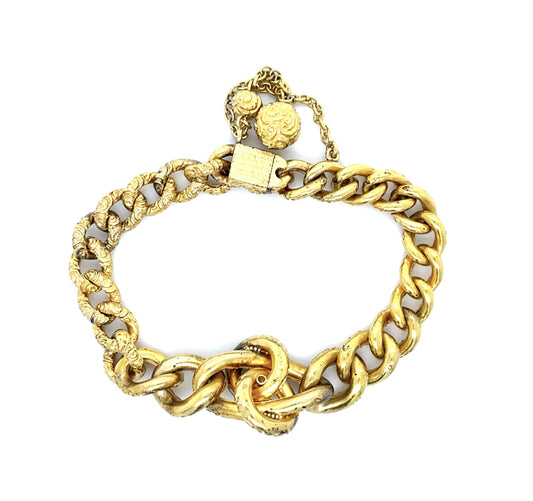Original Victorian .30ct Old Mine Diamond Engraved 14KY Link Bracelet