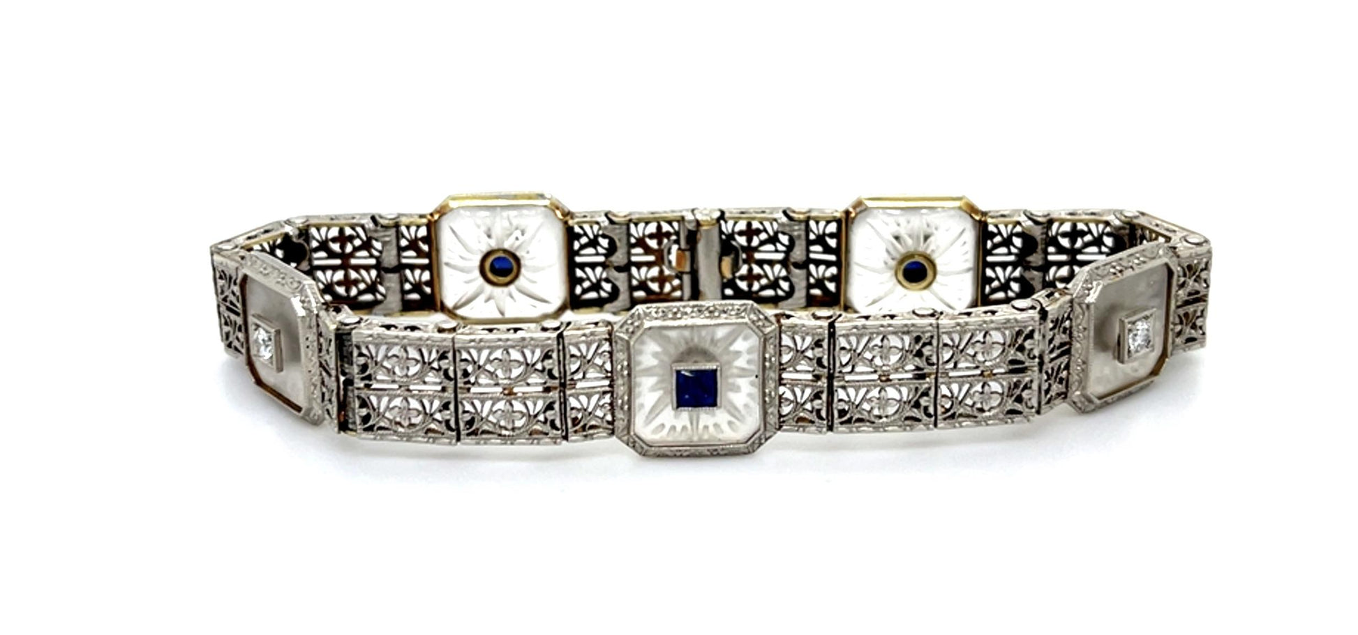 Original Edwardian .20ct Diamond 14KY+Platinum Bracelet (Antique 1900s)