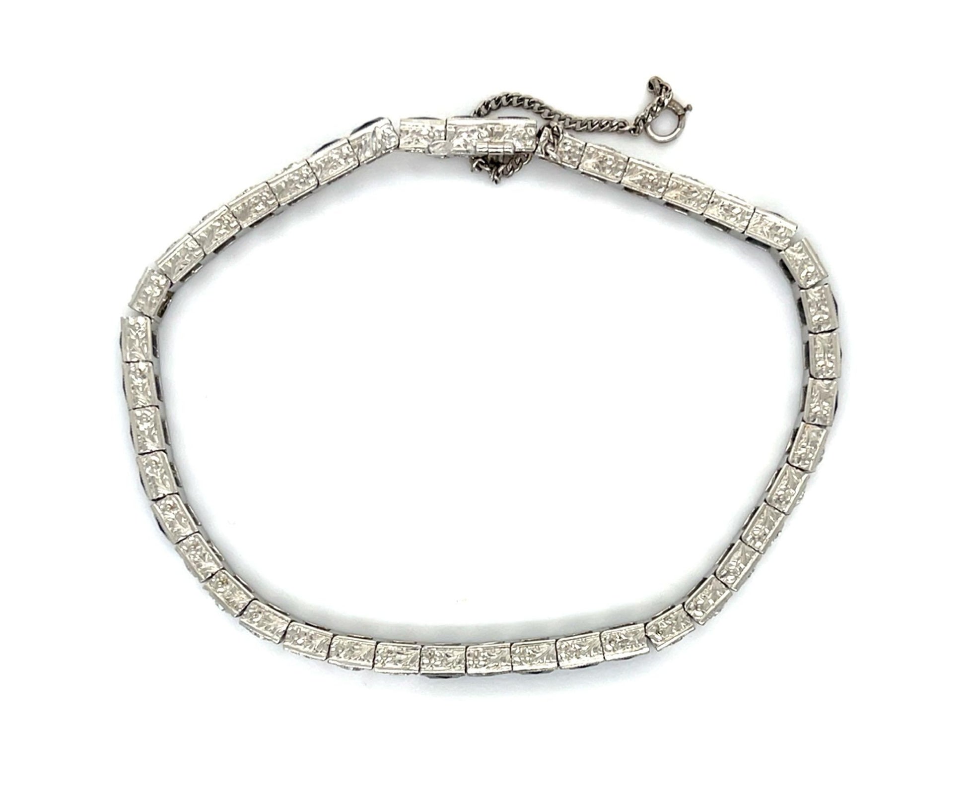 Original Art Deco 2.75ct Diamond 8.50ct No Heat French-cut Sapphires PT Bracelet