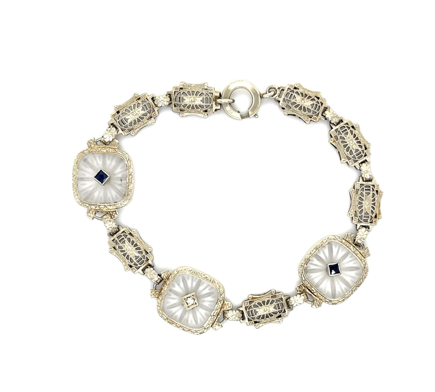Original Art Deco Camphor Glass 14KW Bracelet