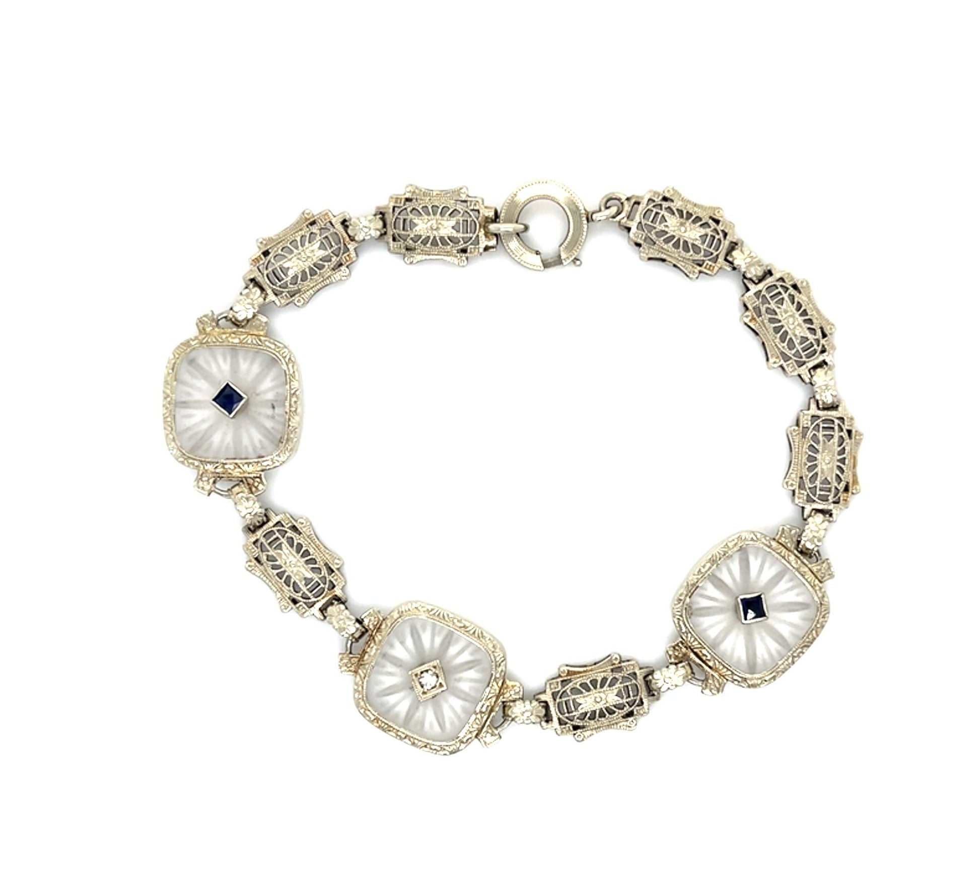 Original Art Deco Camphor Glass 14KW Bracelet
