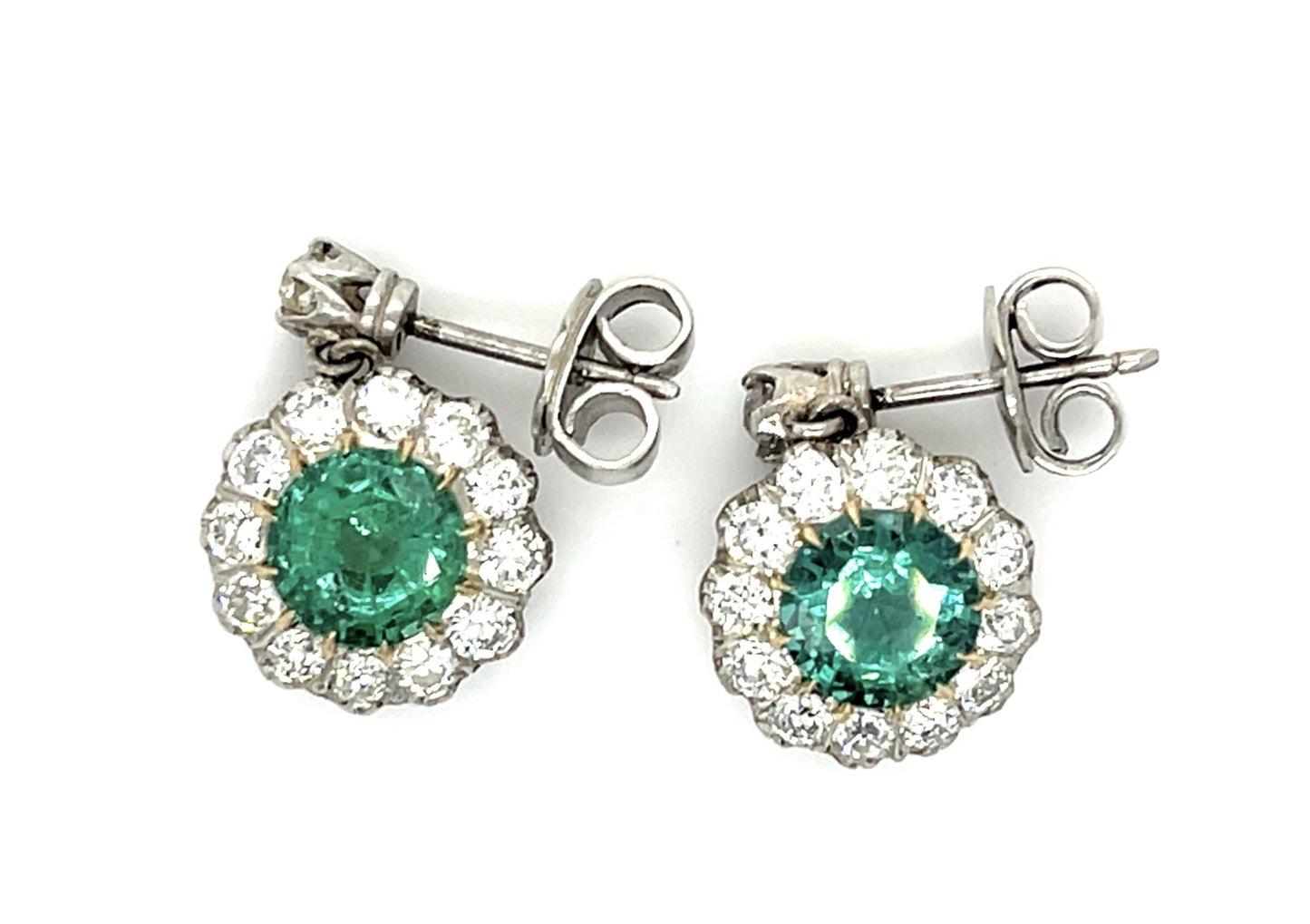 2.92ct Emerald Platinum Earrings 1.64ct Diamond 7.20g .75"