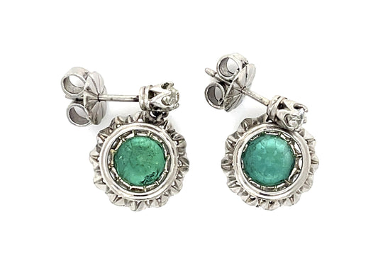 2.92ct Emerald Platinum Earrings 1.64ct Diamond 7.20g .75"