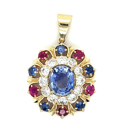 Original 4ct Center Sapphire .90ct Ruby 18KY Pendant