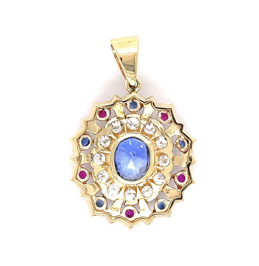Original 4ct Center Sapphire .90ct Ruby 18KY Pendant