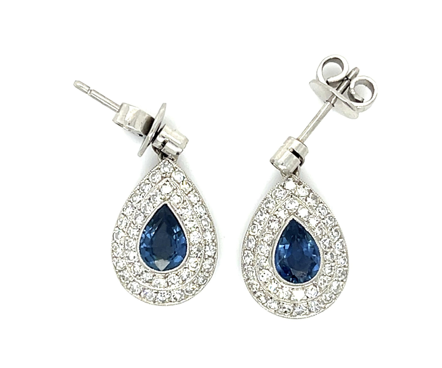 1.64ct Sapphire Platinum Hadmade Drop Earrings