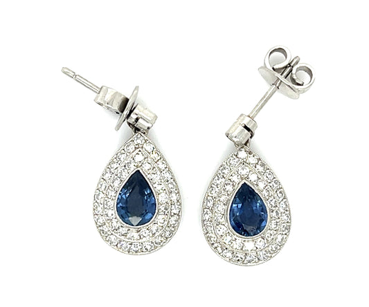 1.64ct Sapphire Platinum Hadmade Drop Earrings