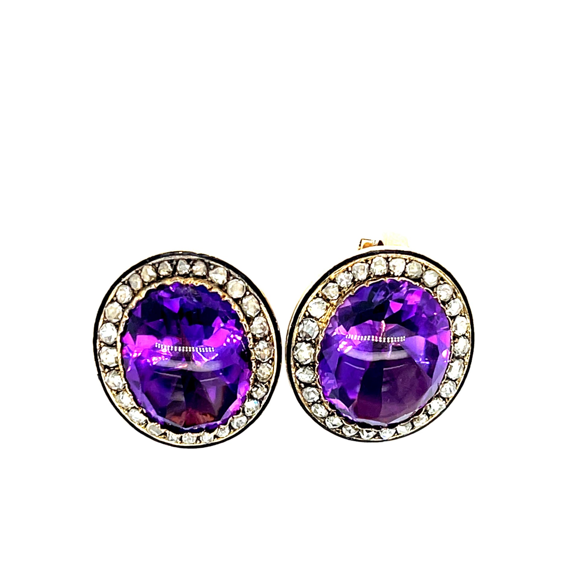 23ct Original Victorian Amethyst 2.50ct Diamond 18KY Clip Earrings