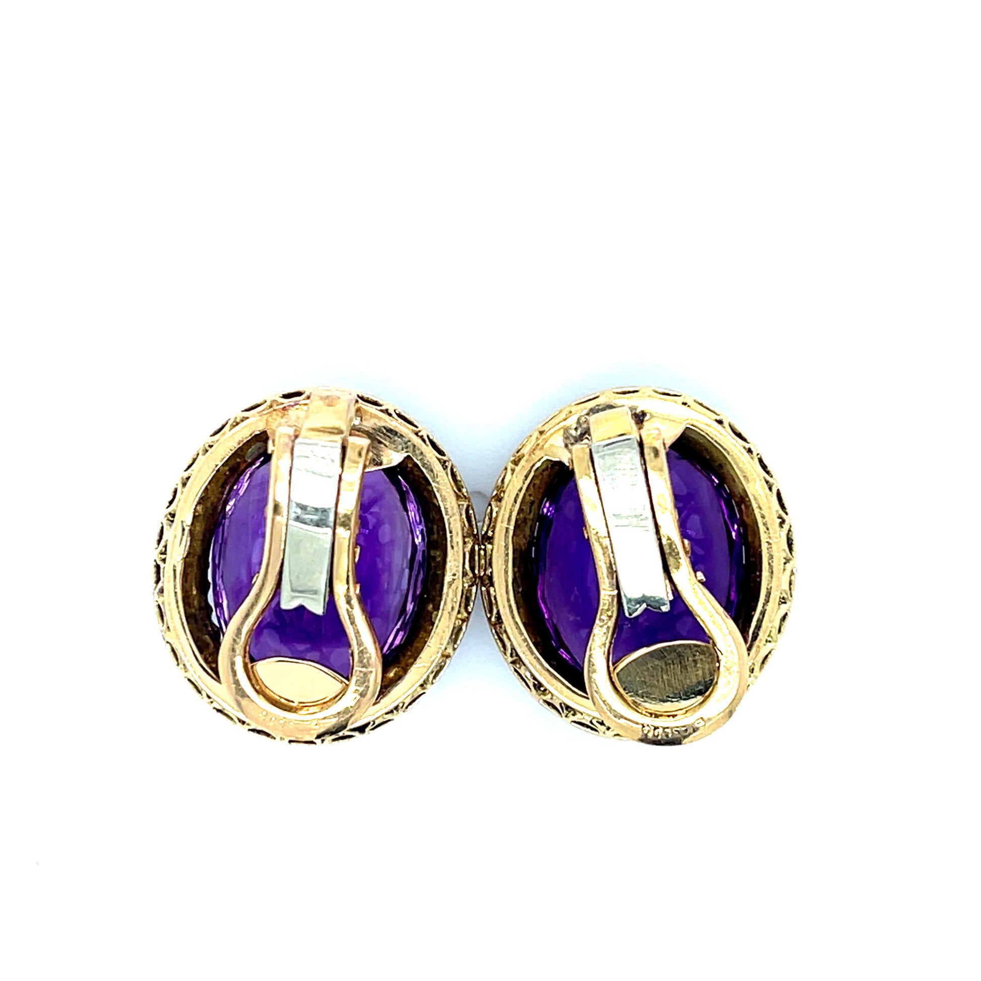 23ct Original Victorian Amethyst 2.50ct Diamond 18KY Clip Earrings