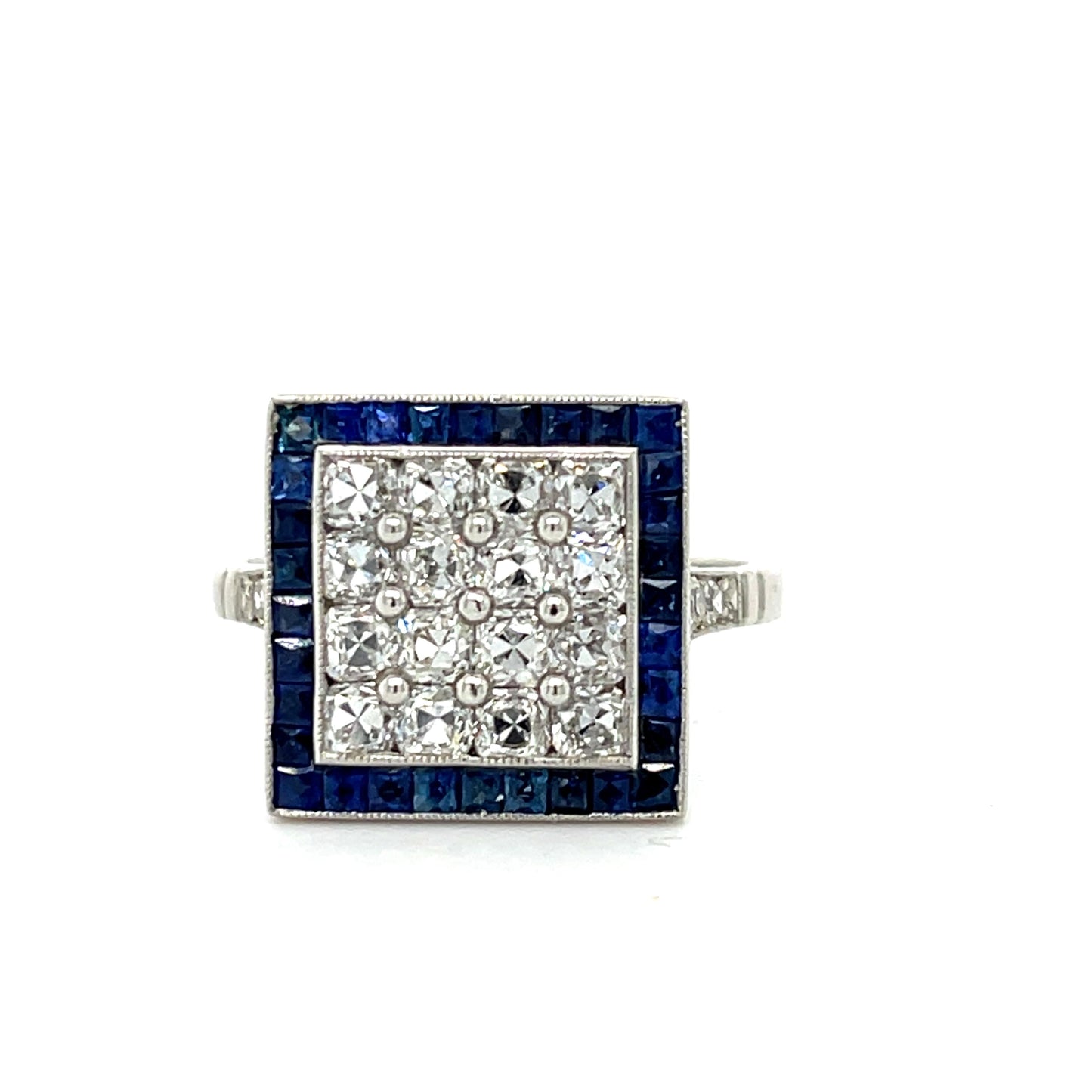 1.33ct Diamond 1.40ct Sapphire Platinum Handmade Ring