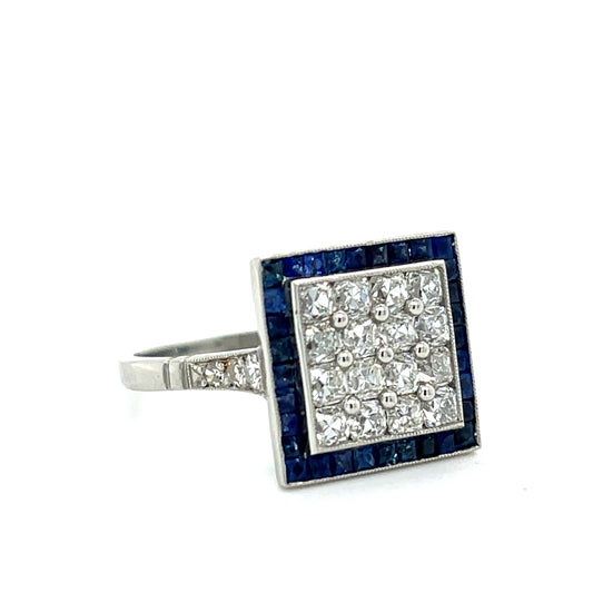 1.33ct Diamond 1.40ct Sapphire Platinum Handmade Ring