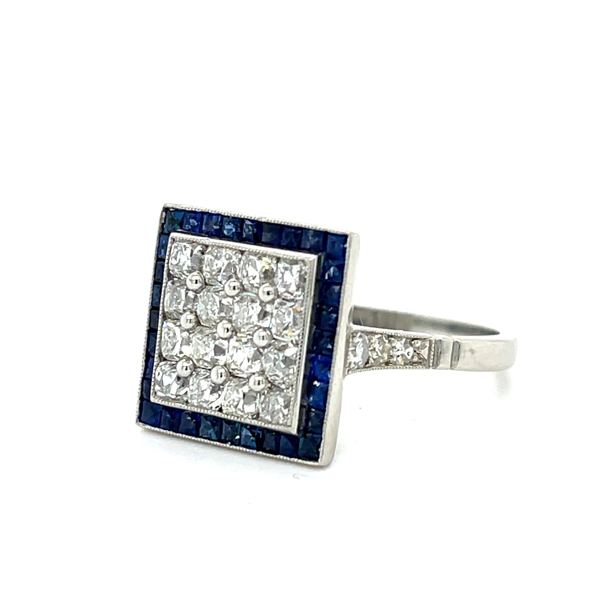 1.33ct Diamond 1.40ct Sapphire Platinum Handmade Ring