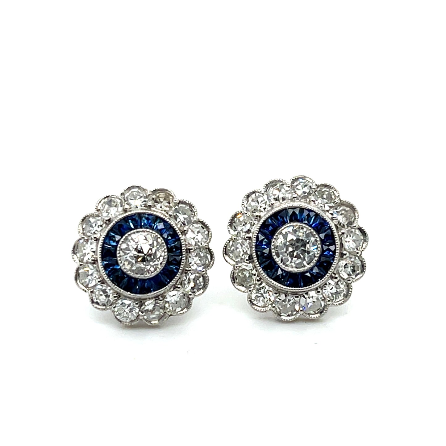 .42ct Diamond .94ct Sapphire Platinum Handmade Earrings