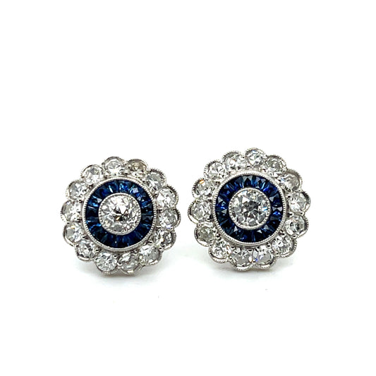 .42ct Diamond .94ct Sapphire Platinum Handmade Earrings