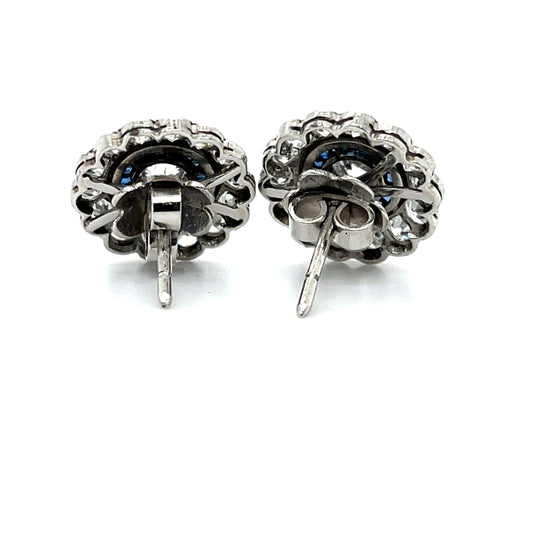 .42ct Diamond .94ct Sapphire Platinum Handmade Earrings